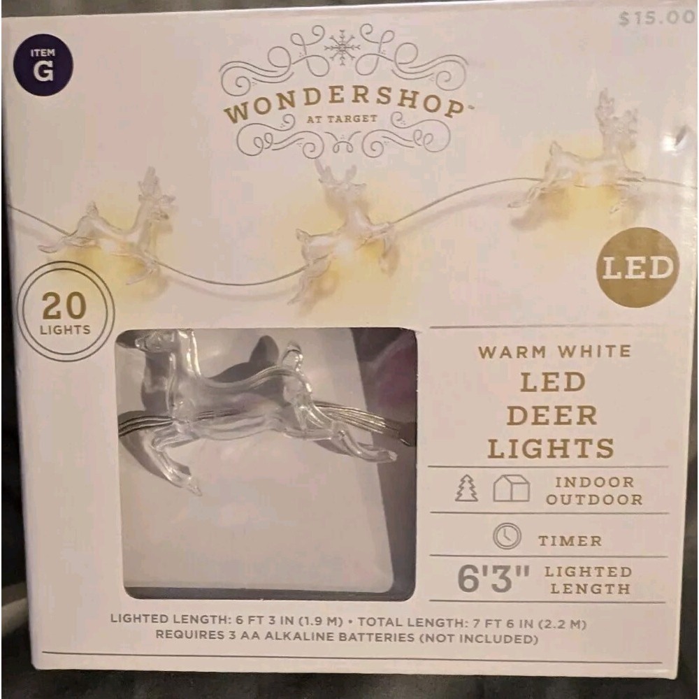 Indoor Outdoor Warm LED Deer-Shaped Christmas Lights 20 Count Strand